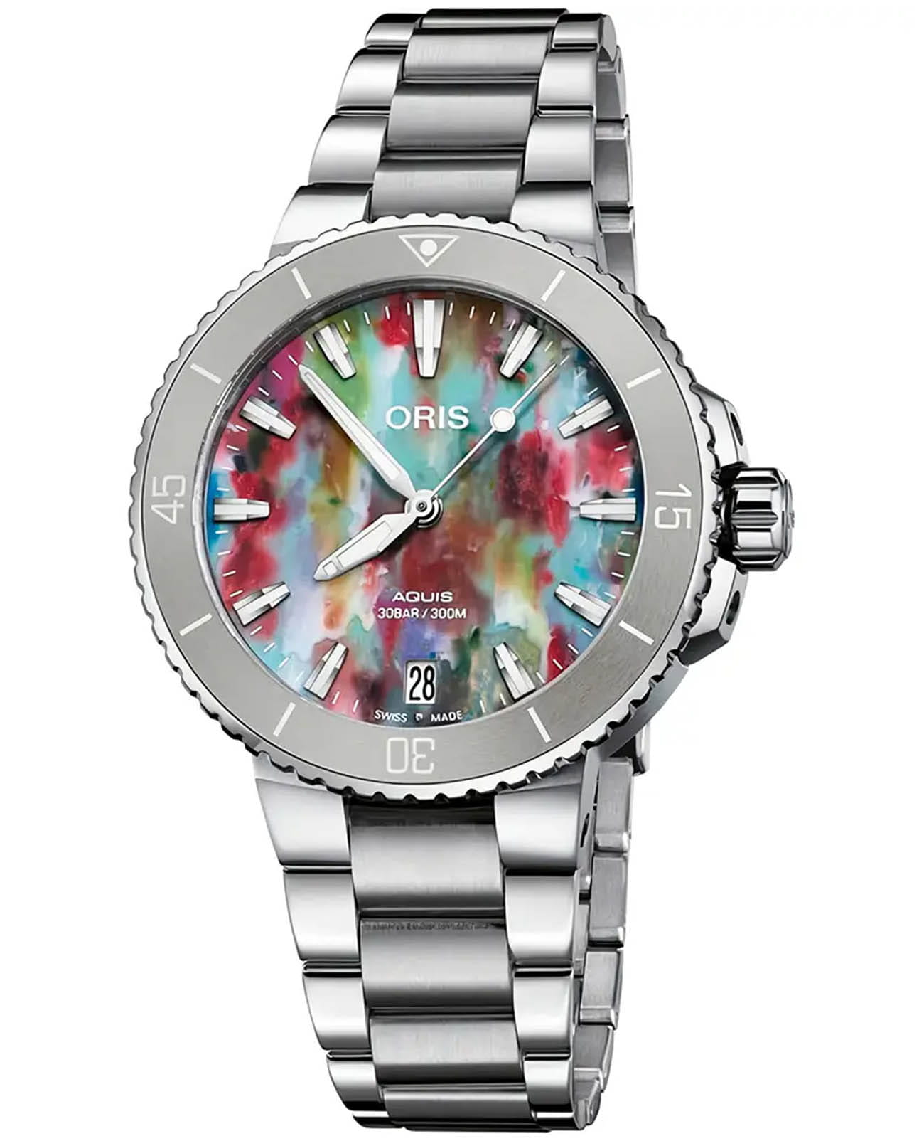 Oris Oris Aquis Date 01 733 7770 4150-Set  01 733 7770 4150-Set механические женские часы  циферблат, браслет нержавеющая сталь — вид спереди